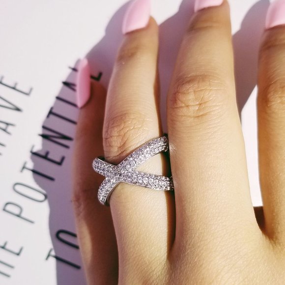 ✨ X Shape Cross Micro Pave CZ Crystal Infinity Rings for Women, PD432 - Picture 5 of 5